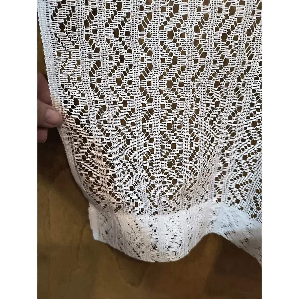 1631. One Panel Lace Curtain Mauve Trim Rod Pocket